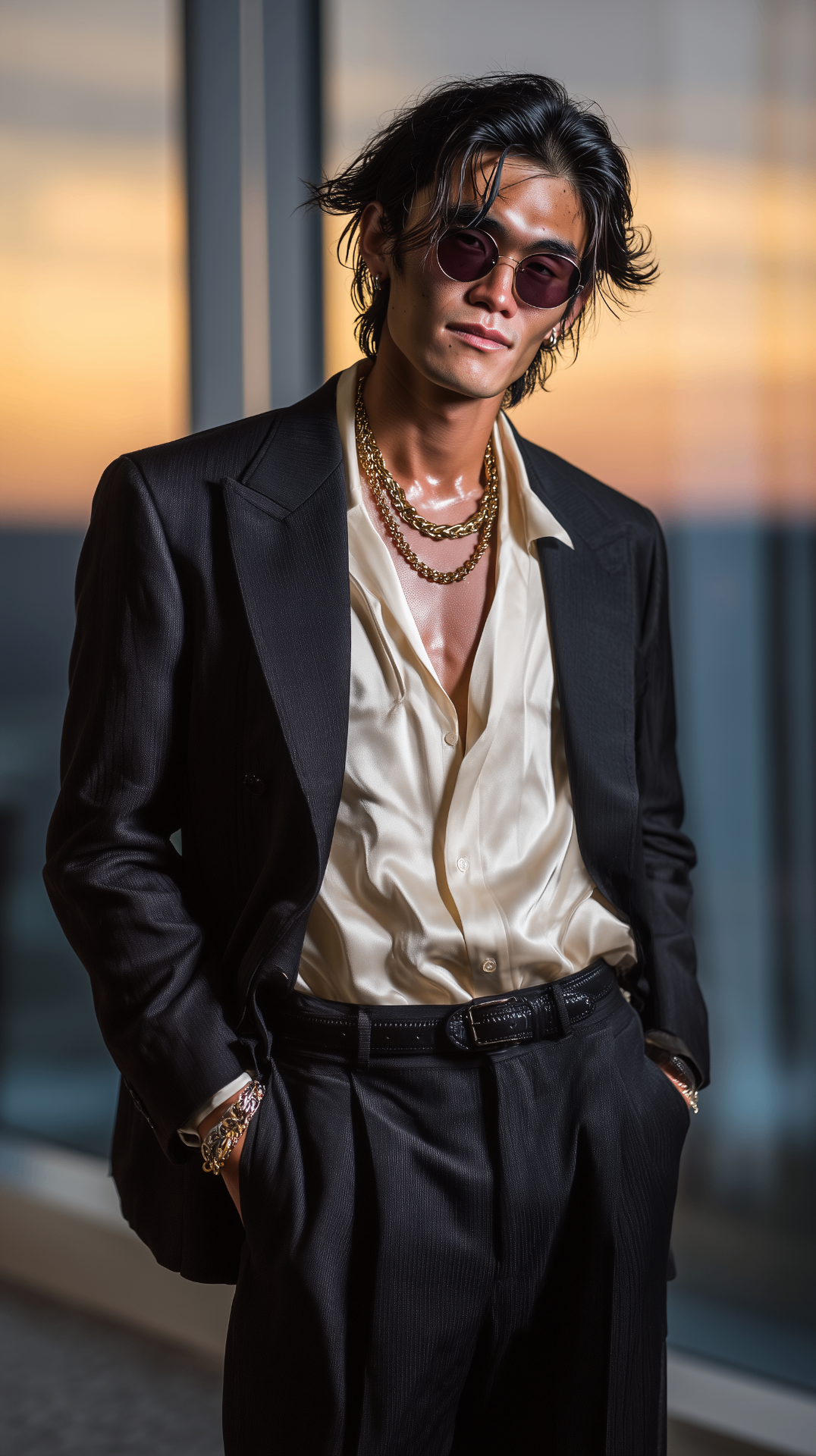 Max Long, full length, sunset window