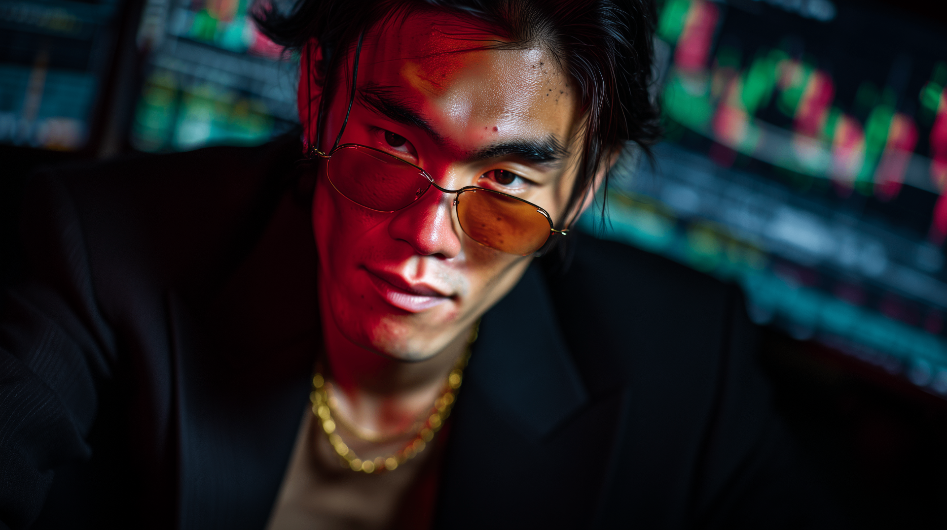 Max Long studying charts under red light